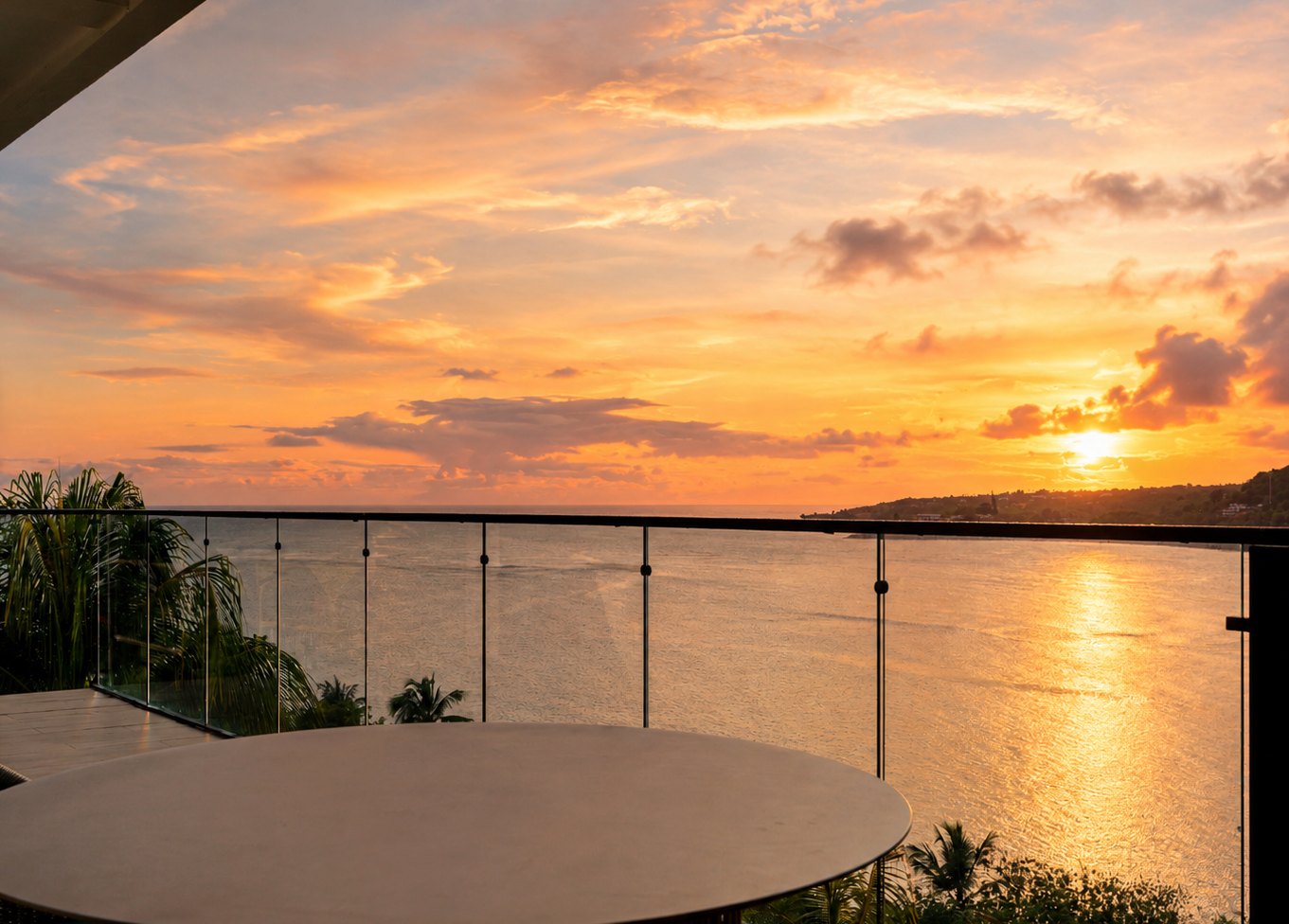 Balcony view of the Caribbean Sea at sunset
