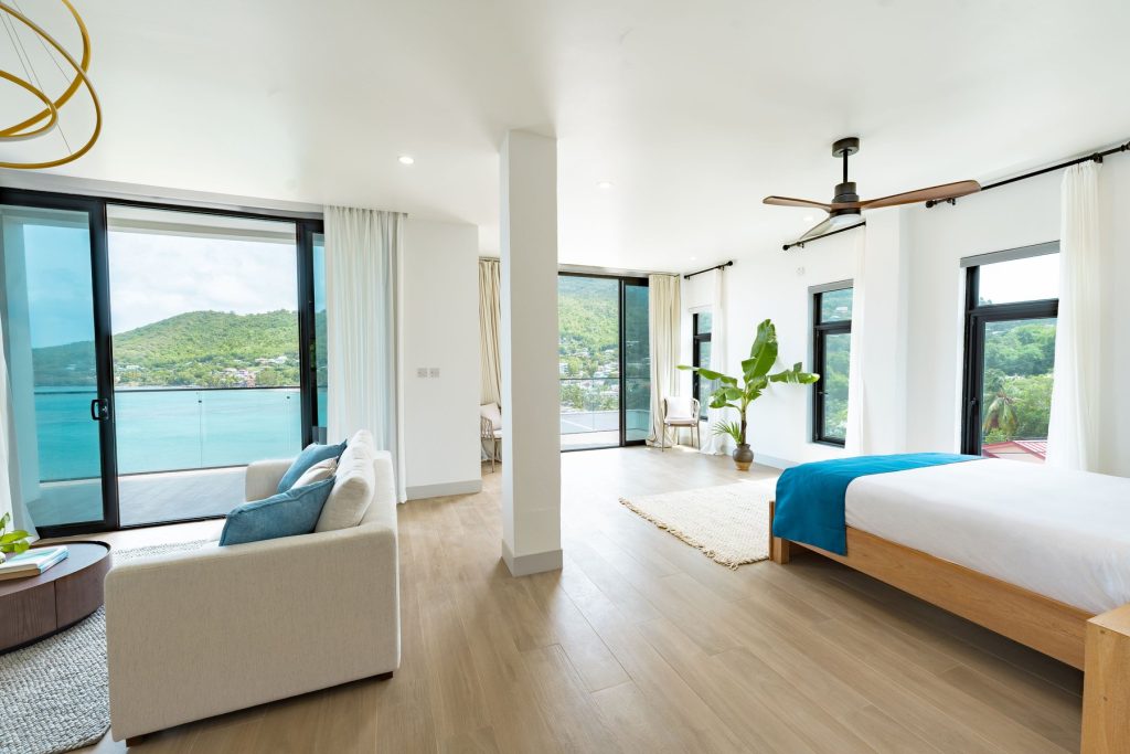 Harbour Villa 1 bed beside sliding doors to the balcony