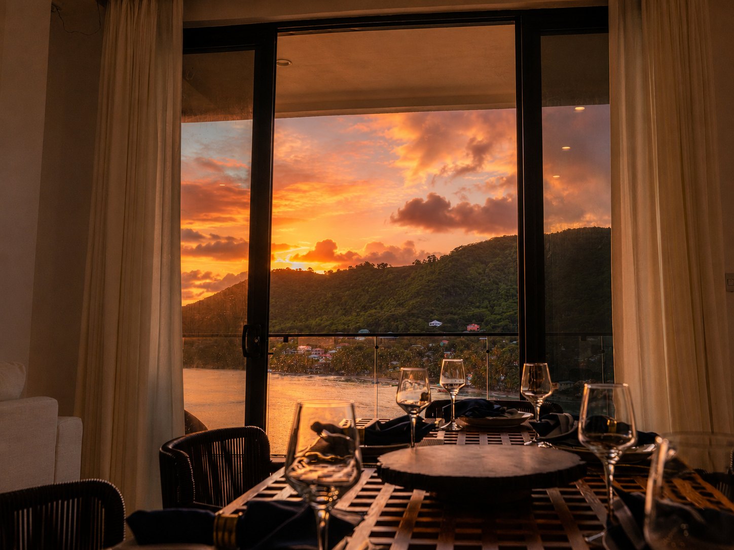 Sunset over Laborie from the Penthouse dining table